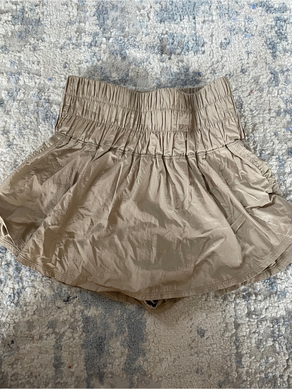 High-Waist Elastic Smocked Free People Movement Beige Women's Shorts